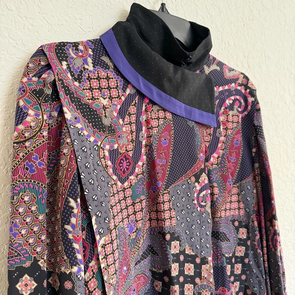 Vintage Escada Silk Paisley Print Blouse Sz L Bishop Sleeve 80s Retro Designer - Picture 4 of 9